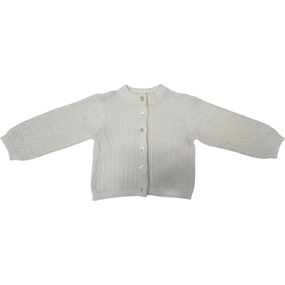 Vintage Cardinal Kids Cream White Pointelle Cable Knit Button Cardigan Sweater
